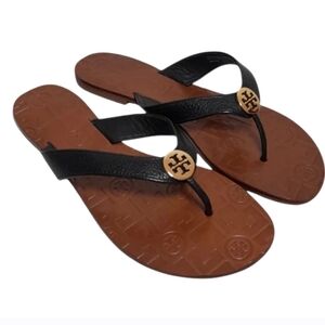 TORY BURCH " THORA" BLACK LEATHER THONG SANDALS EUC!!